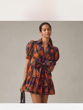 FARM Rio Orange Heart-Print Tie-Front Mini Dress with Purple & Black Accents